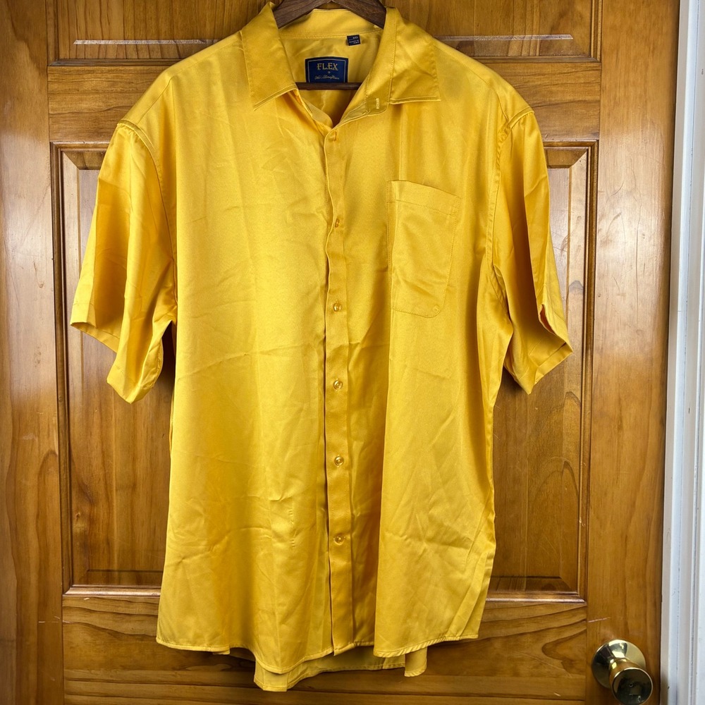 Flex Mens Luxury Collection Mustard Yellow Silky Button Down Shirt 3XL Bold Luxe